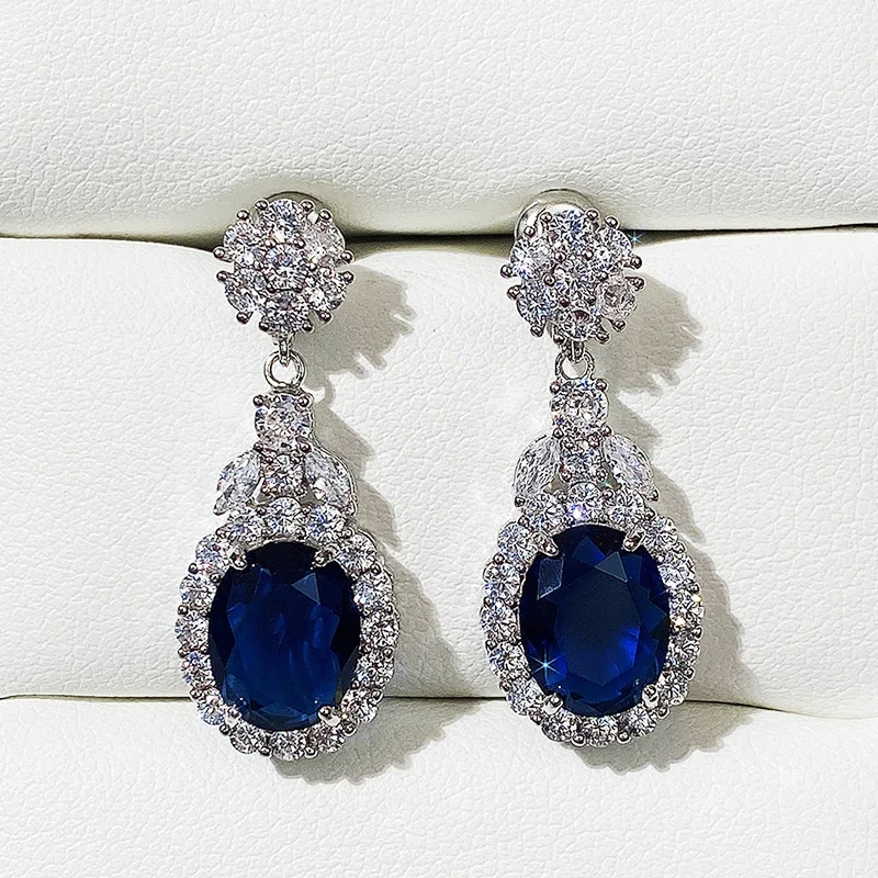 Zircon Blue Stone Drop Earrings - Magada Store 