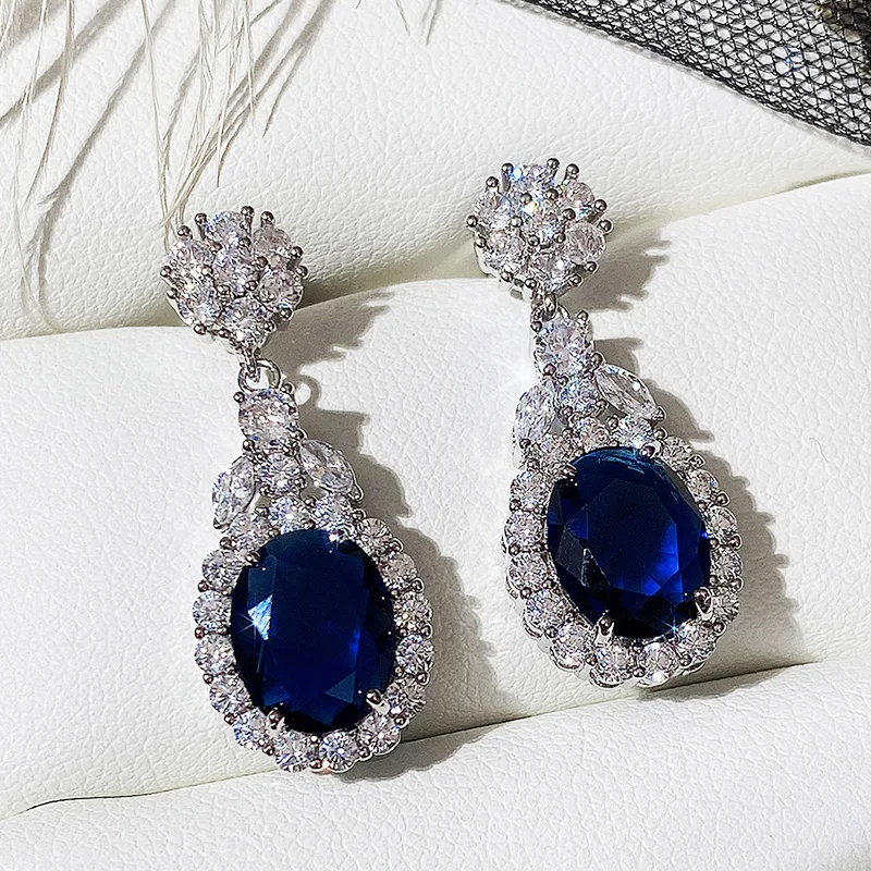 Zircon Blue Stone Drop Earrings - Magada Store 