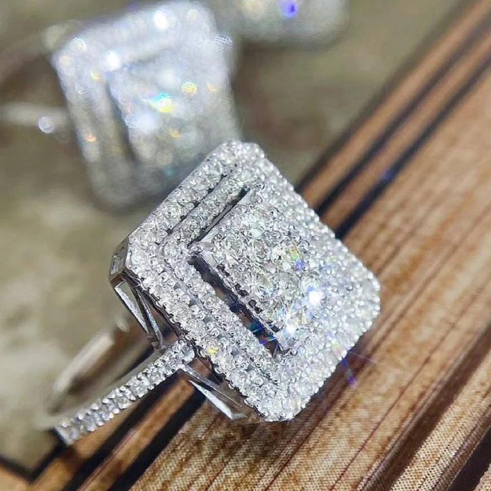 Square Zircon Luxury Full Rhinestone Ring - Magada Store 