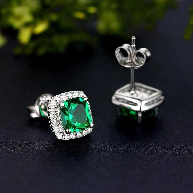 Diamond Stud Earrings With Emerald Jade - Magada Store 