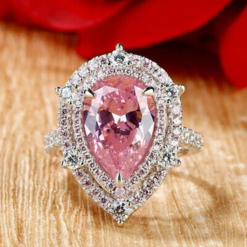 Pink Pear Zircon Luxury Ring - Magada Store 