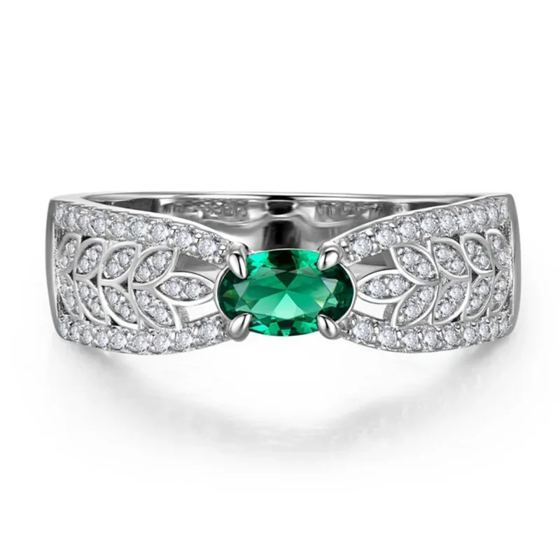 Leaf Oval Green Zircon Luxury Ring - Magada Store 