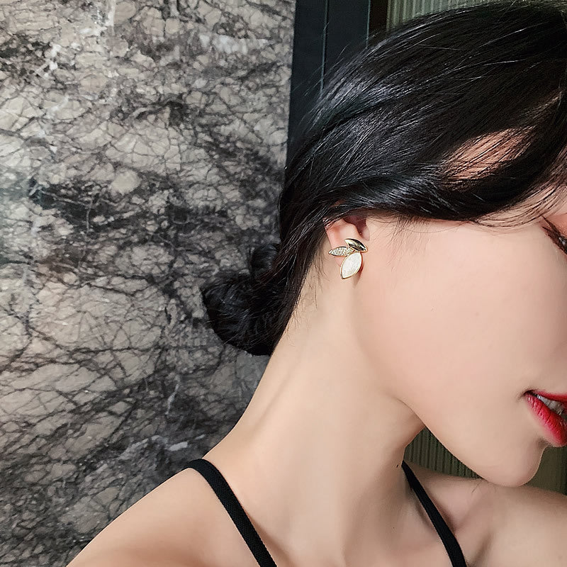 Crystal Cat Eye Stone Leaf Shaped Stud Earrings - Magada Store 