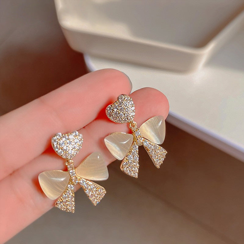 Bowknot Korean Zircon Opal Earrings - Magada Store 