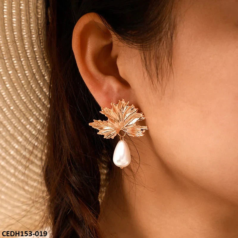 Leaf Pearl Drop Earrings - Magada Store 