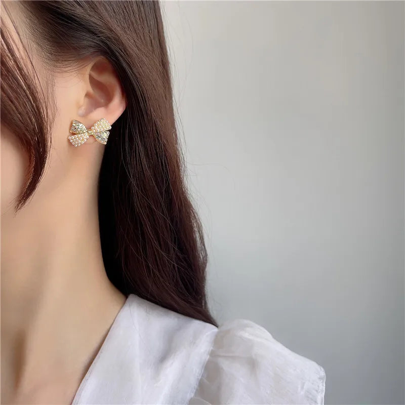 Bowknot Pearl Earrings - Magada Store 