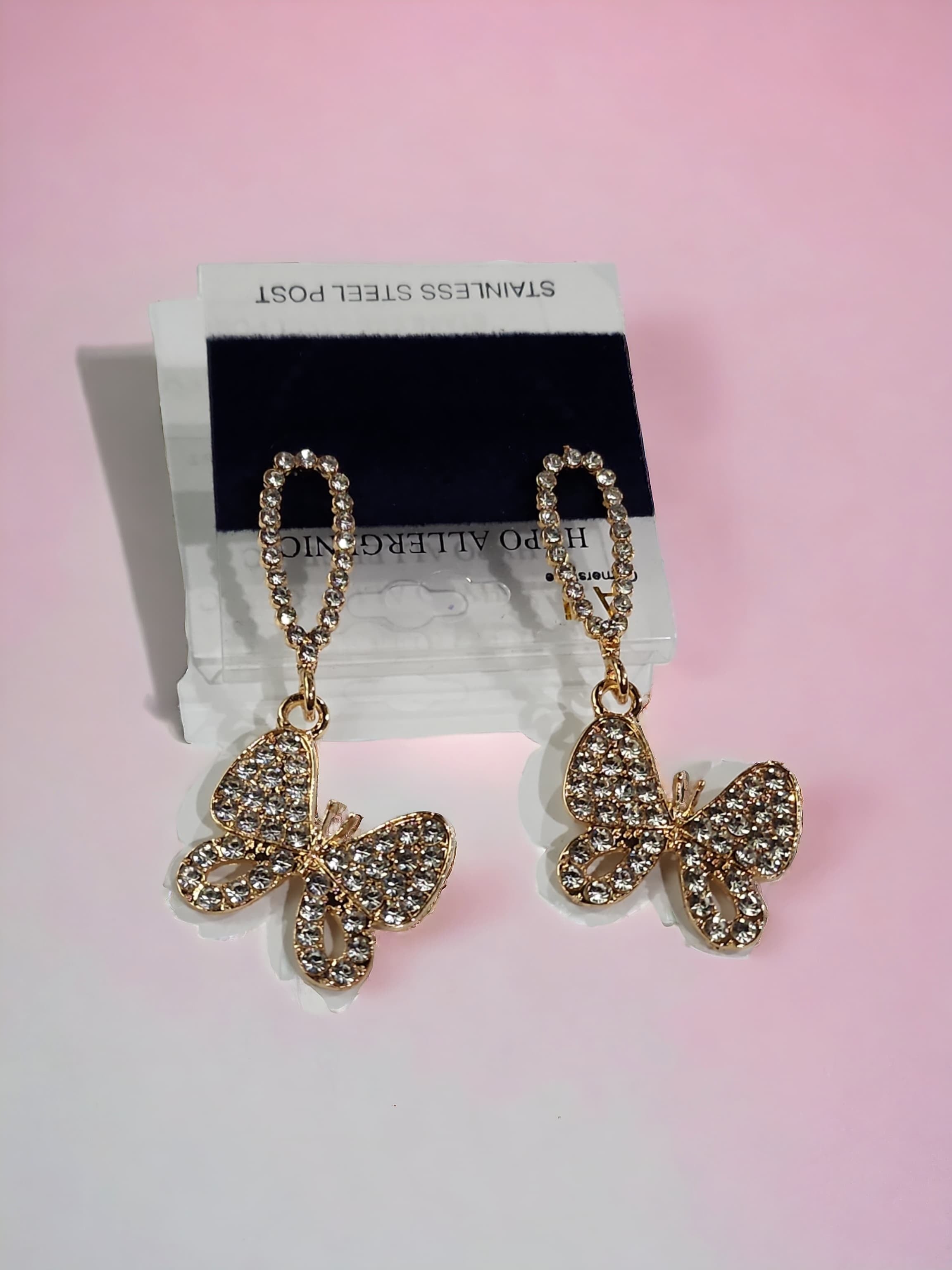 Gold Butterfly Crystel Elegant Hanging Earrings - Magada Store 