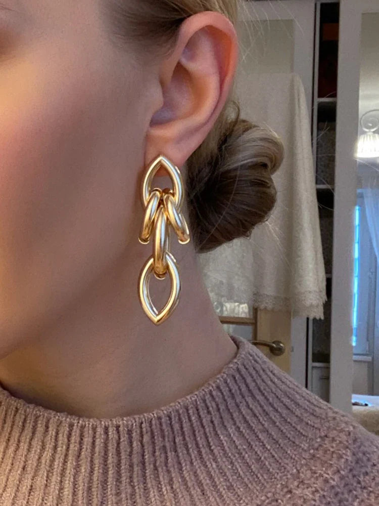 Geometric Drop Golden Earrings - Magada Store 