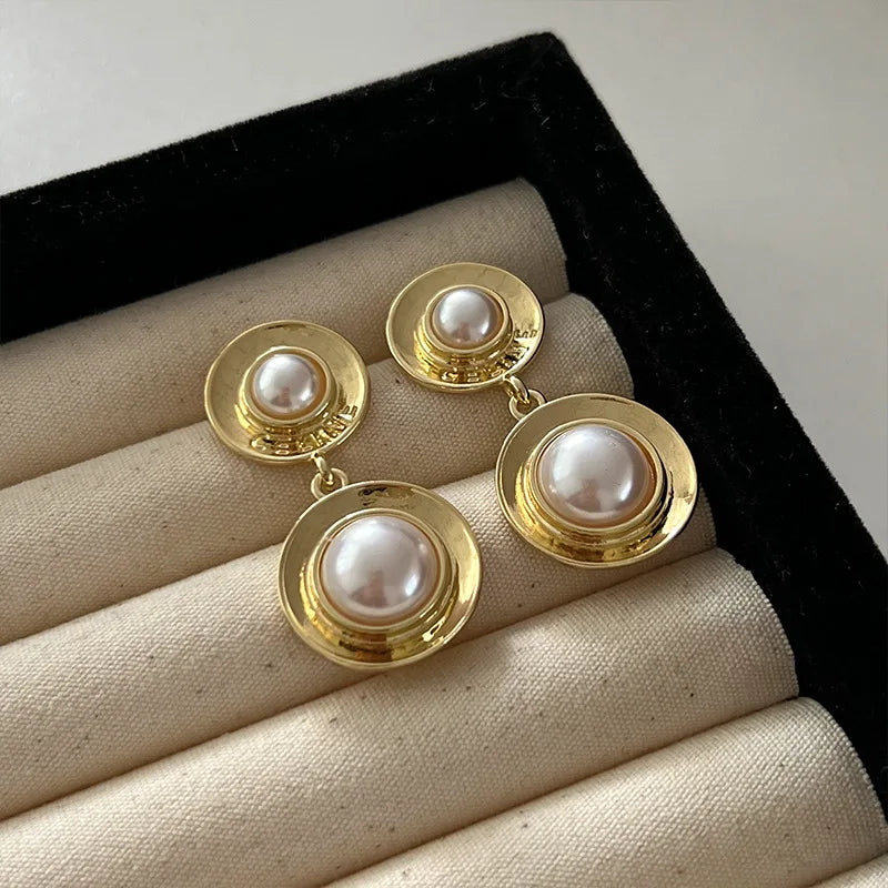 Dual Round Pearls Beads Earrings - Magada Store 